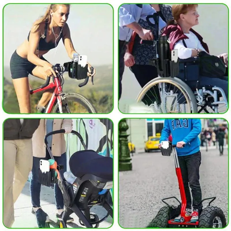 2-in-1 cup holder and phone holder for pushchair and bicycle