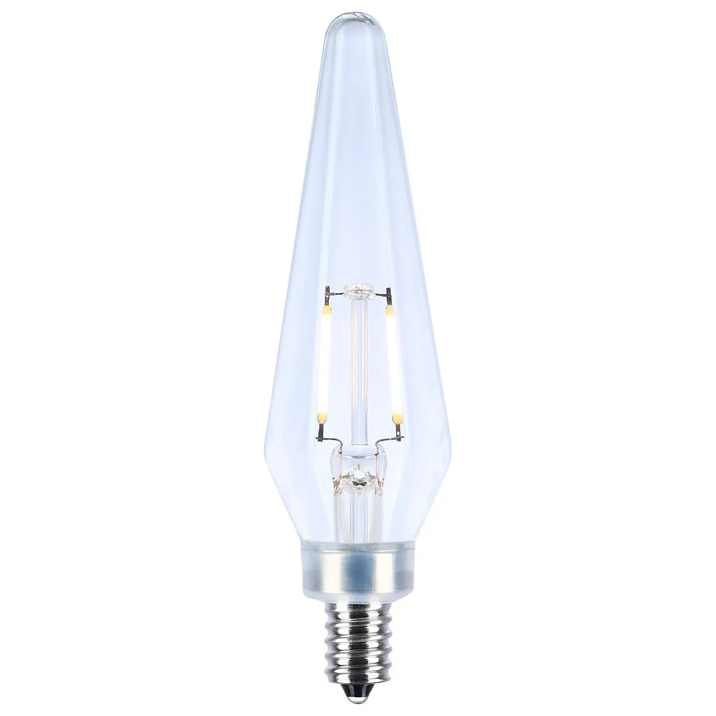 2 Watt Prismatic HX11 LED - 2700K CCT - Candelabra Base - 120 Volt - Clear Finish - 2-Card - 12-Pack