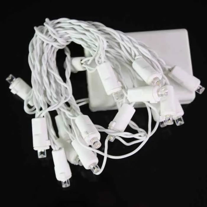 20-light 5mm Warm White LED Battery Lights, White Wire