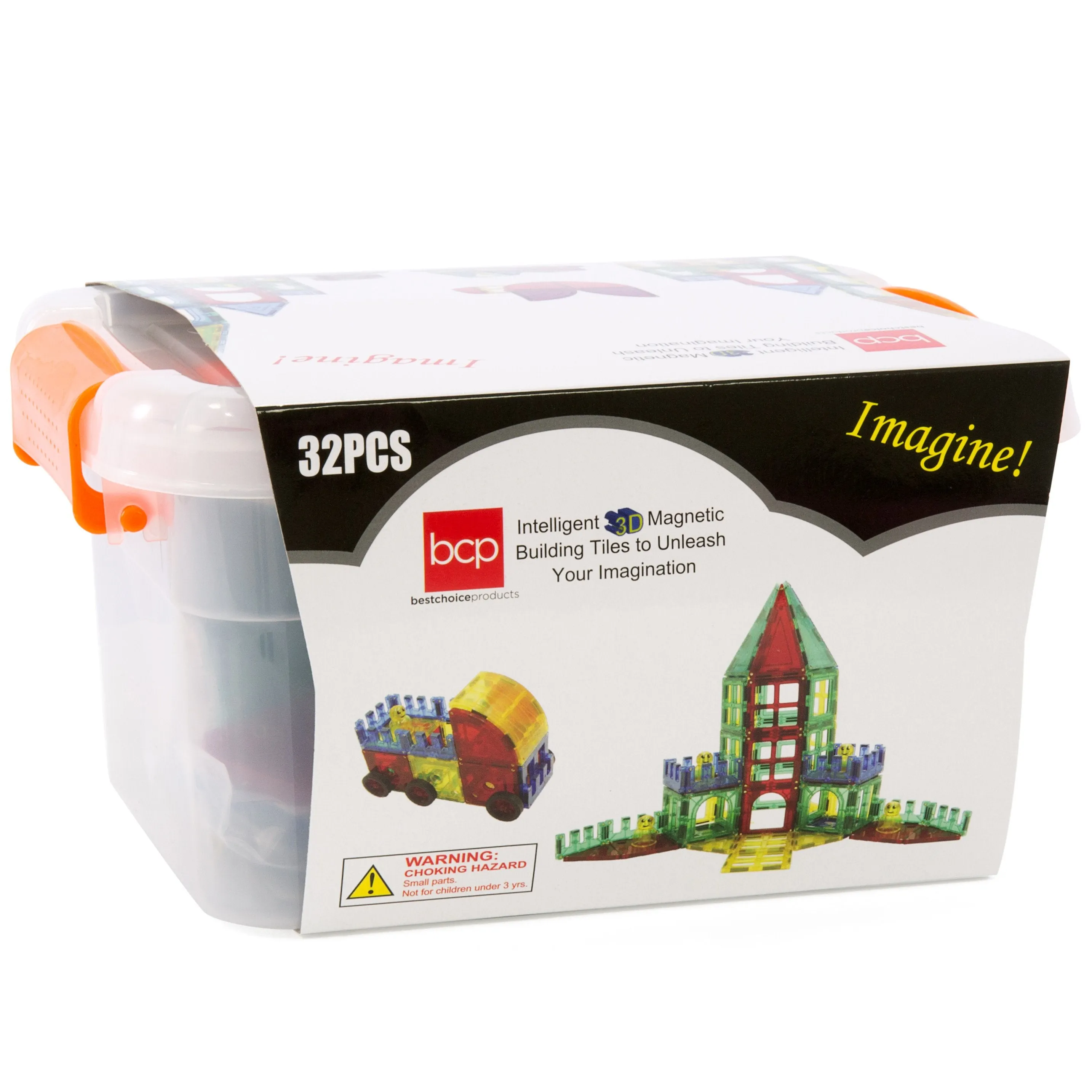 32-Piece Kids Magnetic Building Tiles Toy Set w/ Carrying Case