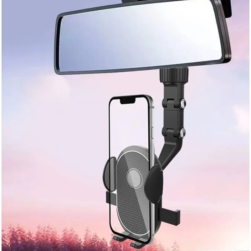 360 Degree Universal Adjustable Car Rearview Mirror Phone Holder- Bc-T18