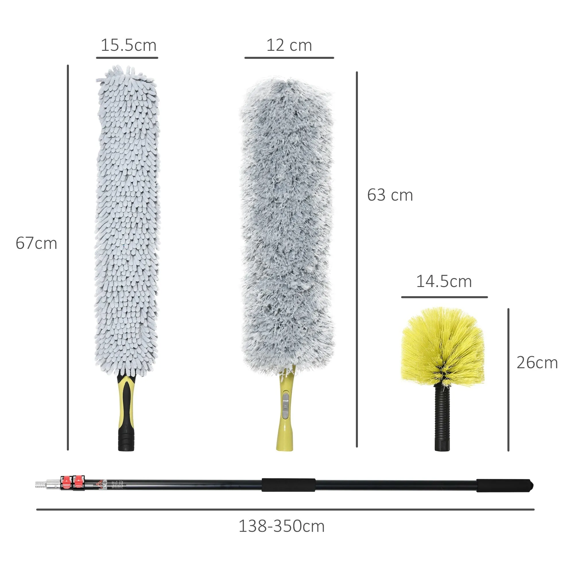 4-Pieces Extendable Feather Duster with Aluminium Telescopic Pole 54" -138"