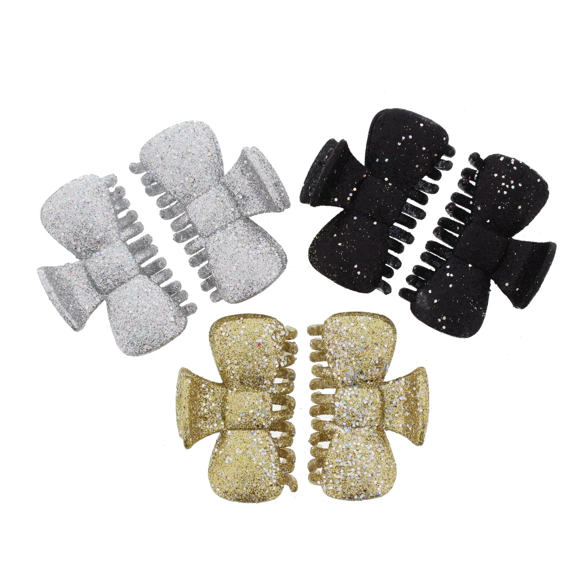 6.5cm Assorted Colours GlitterBow Shape Clamps