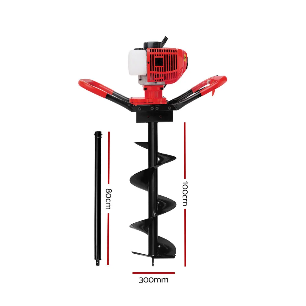 80CC Post Hole Digger, Heavy-Duty Steel, 300mm Auger - Giantz