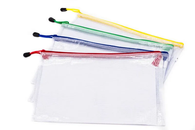 A4 Netting Plastic Case White with Coloured Zip Trim