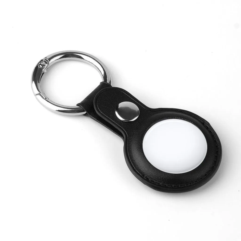 AirTags split leather cover with keyring - Black