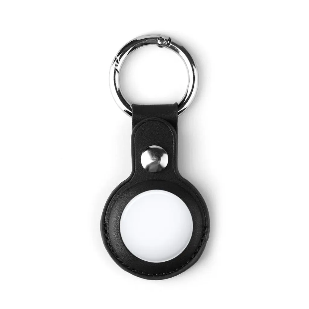 AirTags split leather cover with keyring - Black