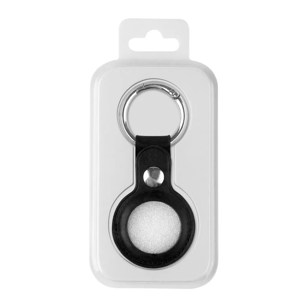 AirTags split leather cover with keyring - Black