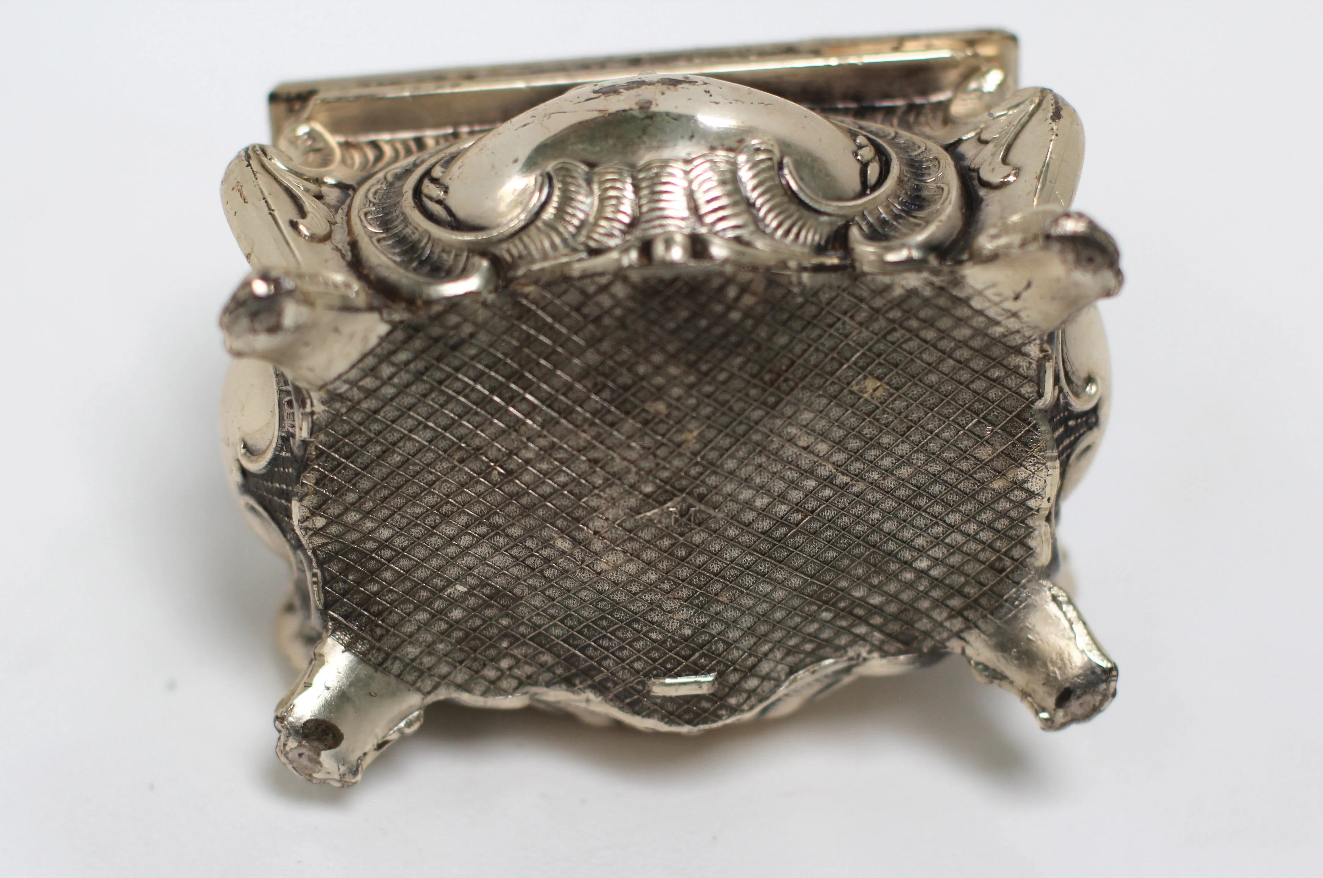 Antique Teal Velvet interior Silver Jewelry Box