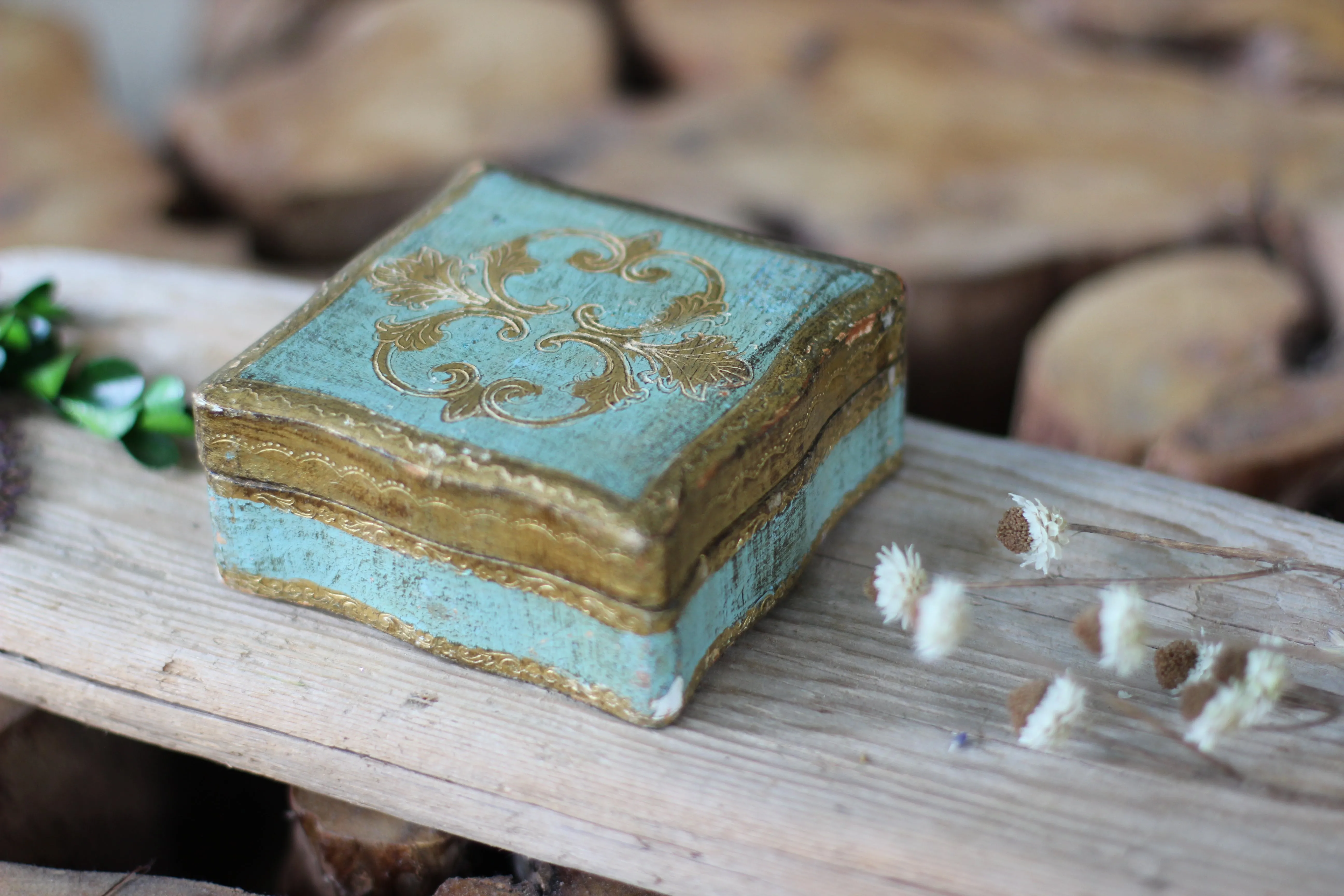 Antique Turquoise Florentine Jewelry Box