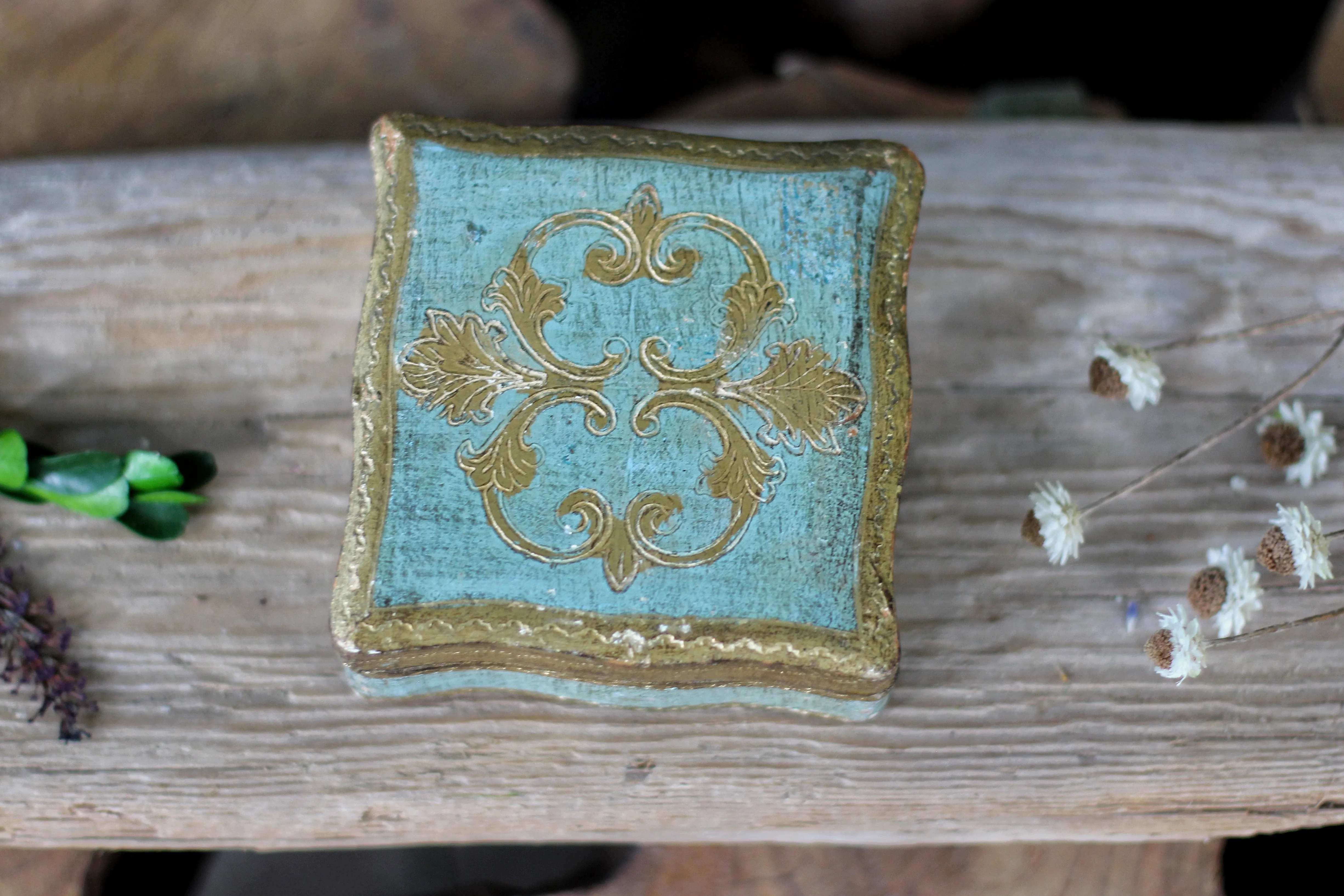 Antique Turquoise Florentine Jewelry Box