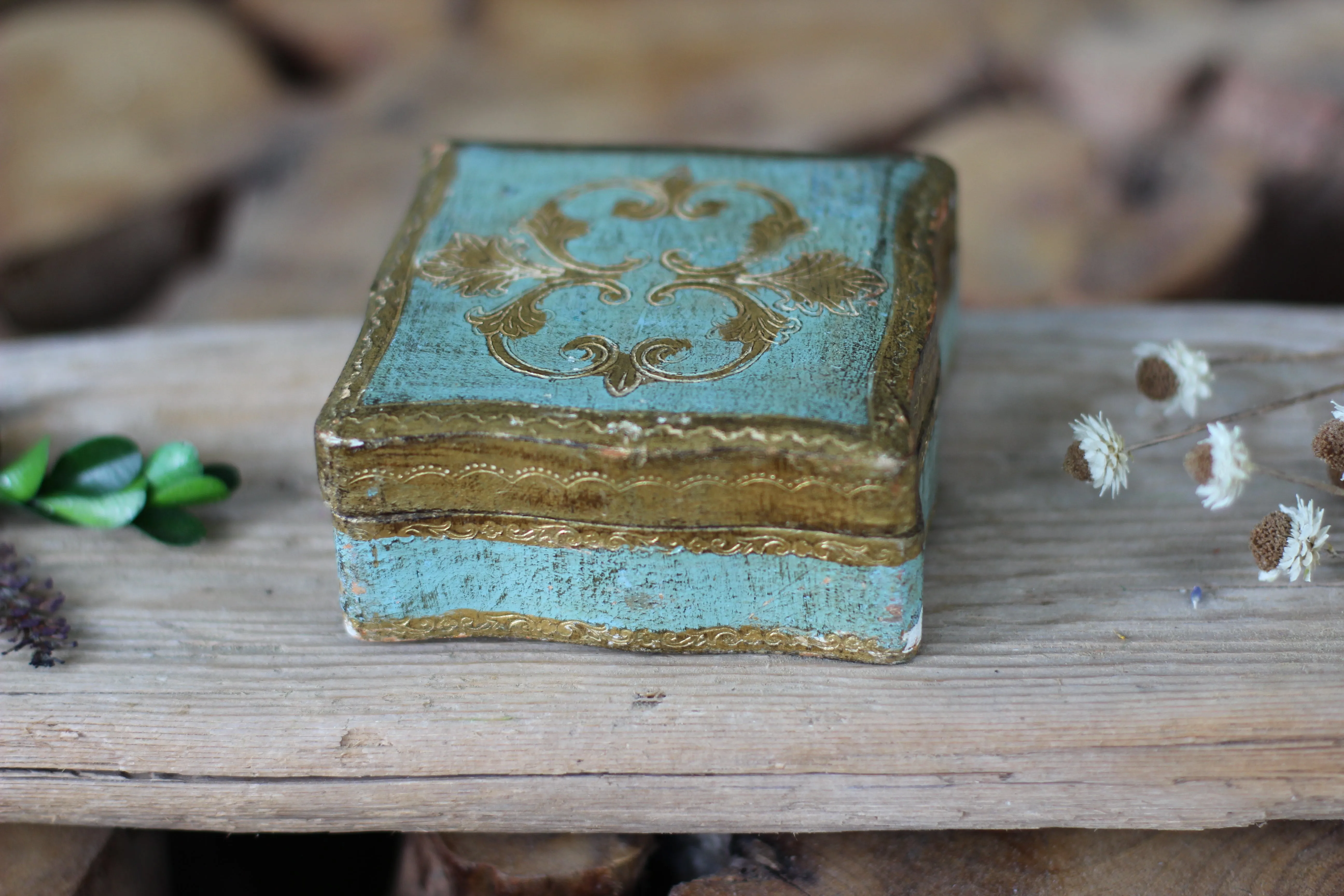 Antique Turquoise Florentine Jewelry Box