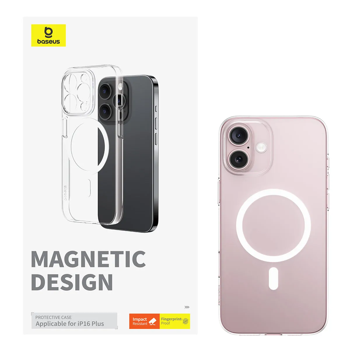 Baseus Crystal Series Magnetic Phone Case, Ip 16 Plus, Transparent