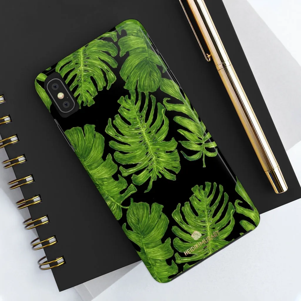 Black Tropical Leaf iPhone Case, Hawaiian Case Mate Tough Samsung Galaxy Phone Cases