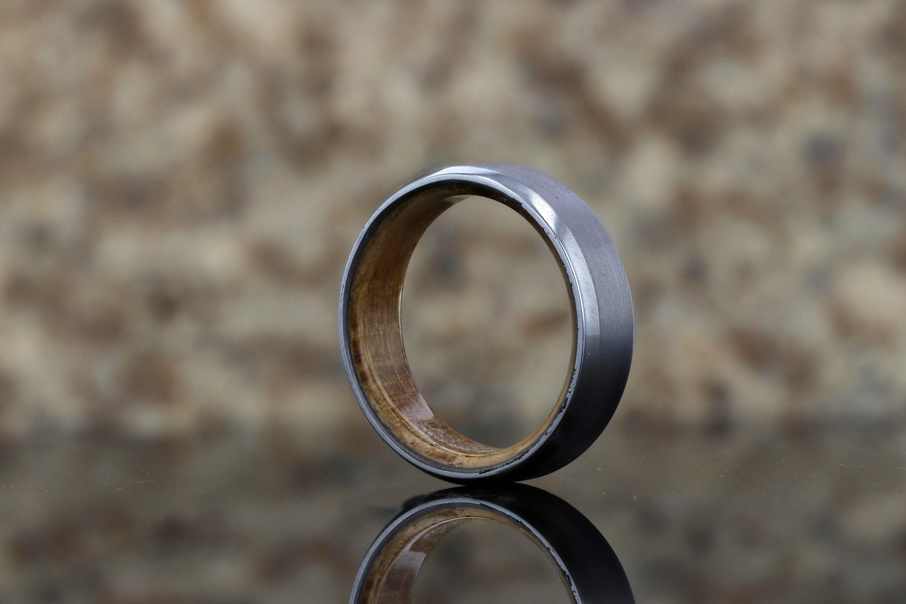 Black Zirconium Band With Spalted Tamarind Sleeve 8mm