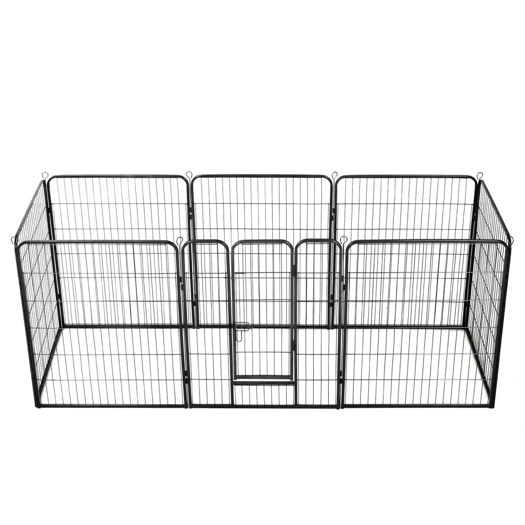 Box per Cani con 8 Pannelli in Acciaio 80x100 cm Nero