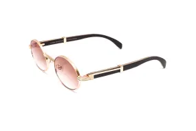 BRIGADE 18KT Rose Gold & Black Wood Oval Sunglasses, Gradient Brown Lenses