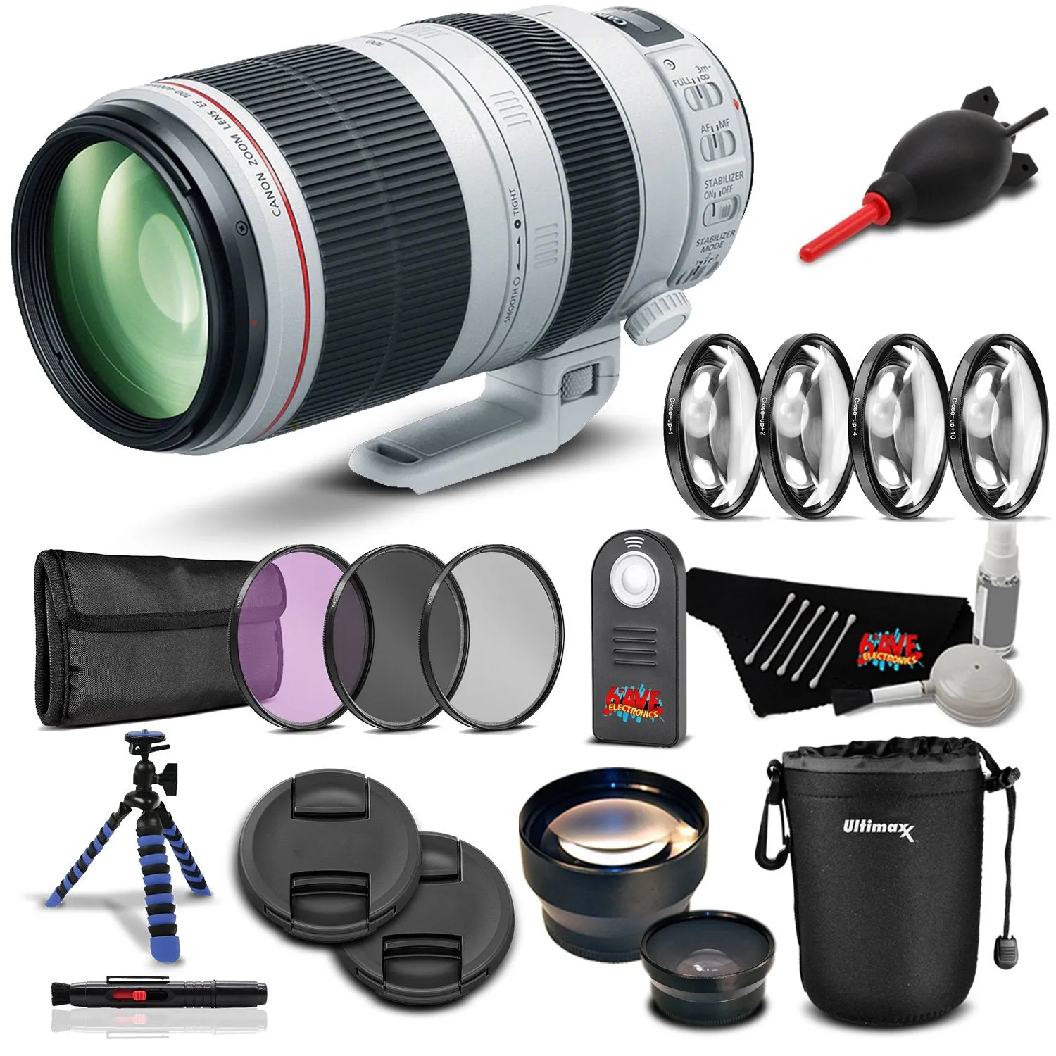 Canon EF 100-400mm f/4.5-5.6L is II USM Lens Professional Kit International Model Bundle