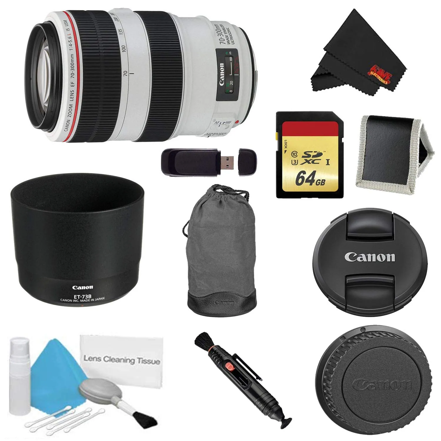 Canon EF 70-300mm f/4-5.6L is USM Lens Bundle w/ 64GB Memory Card   Accessories (International Model)