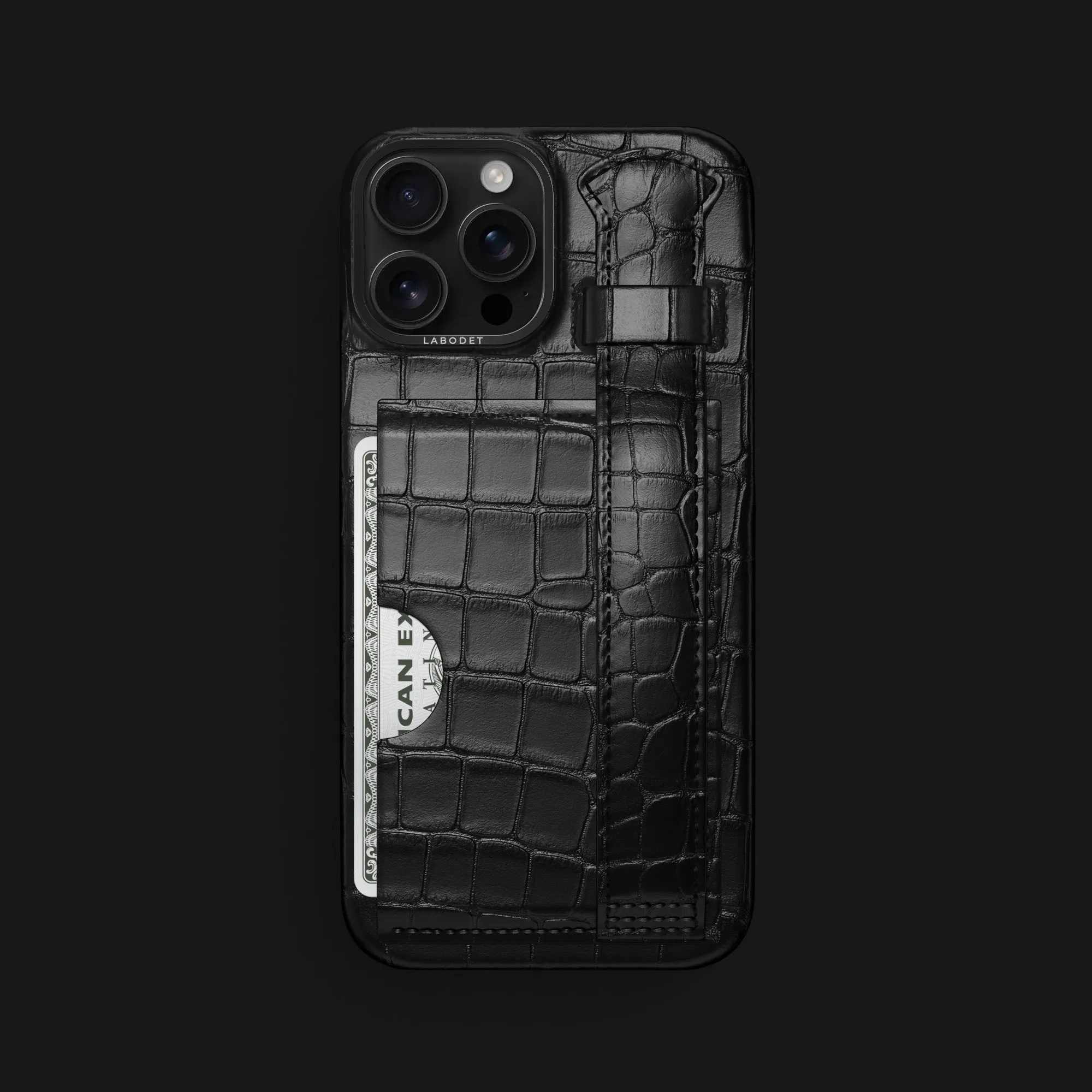 Cardholder Strap Case Edition Black For iPhone 16 Pro Max In Alligator