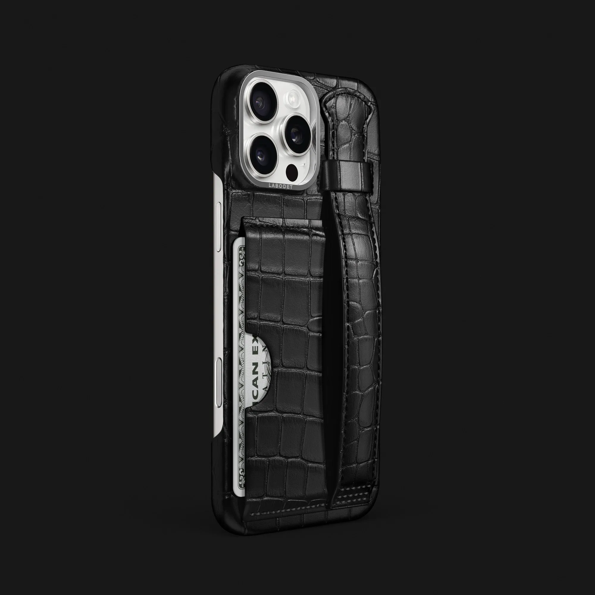 Cardholder Strap Case Edition Black For iPhone 16 Pro Max In Alligator