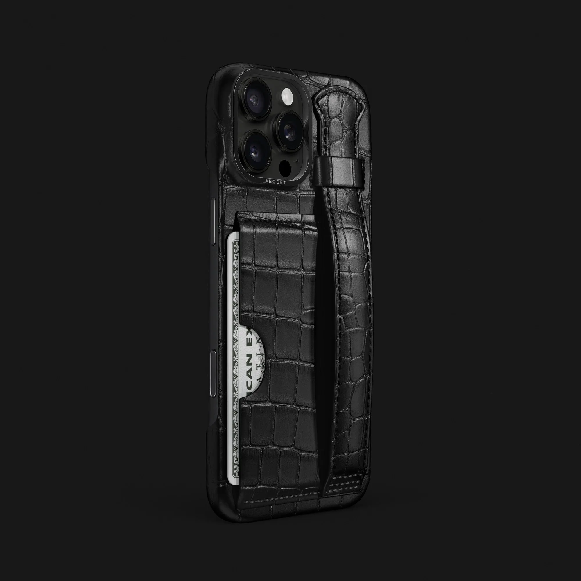 Cardholder Strap Case Edition Black For iPhone 16 Pro Max In Alligator