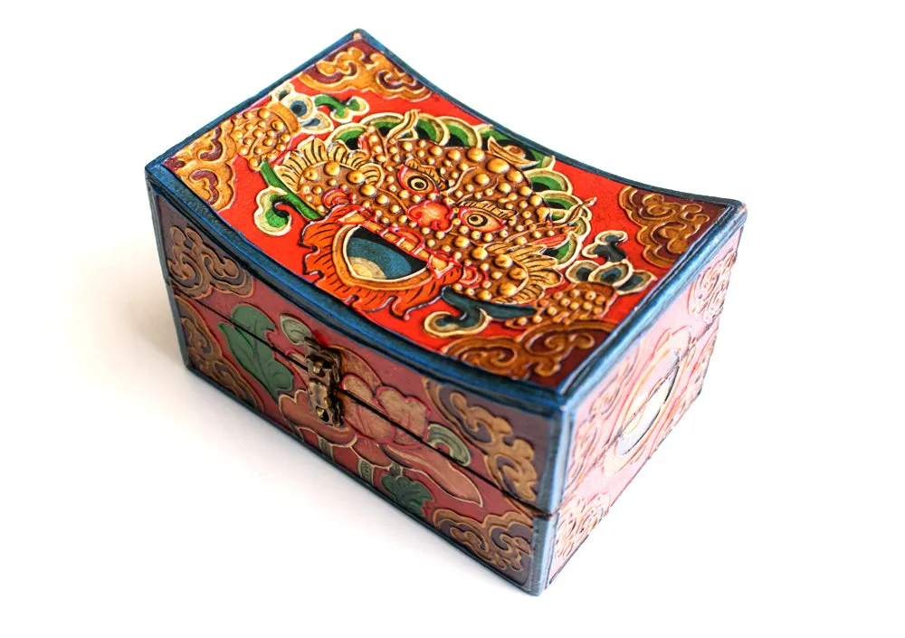 Cheppu and Lotus Painted Tibetan Wooden Box