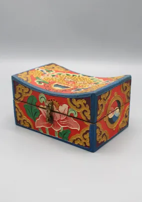 Cheppu and Lotus Painted Tibetan Wooden Box