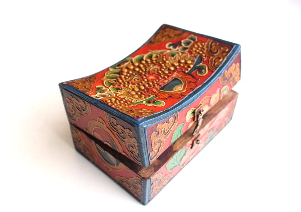 Cheppu and Lotus Painted Tibetan Wooden Box