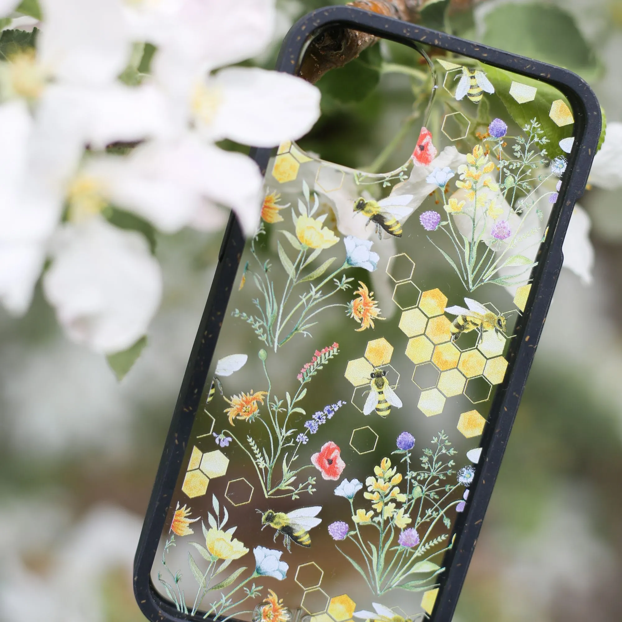 Clear Sweet Bees iPhone 12/ iPhone 12 Pro Case With Black Ridge