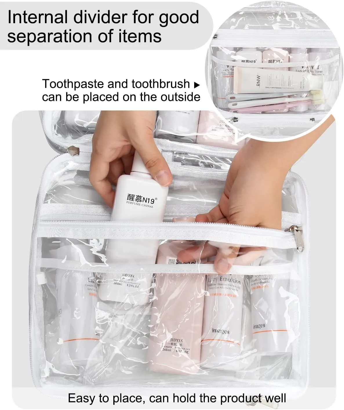 Clear Travel Toiletry Bag with Detachable TSA Approved