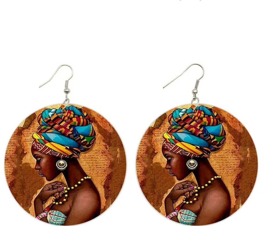 Colorful Traditional African Ladies Head Patterned Earrings