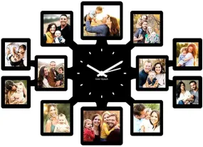 ColorSplash Customized/Personalized Wooden Wall Clock with 12 Photos for Birthday for Your Love (12 Inch x 16 Inch, Black)