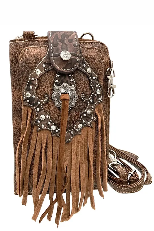 Concert Ready Brown Fringed Phone Case Crossbody