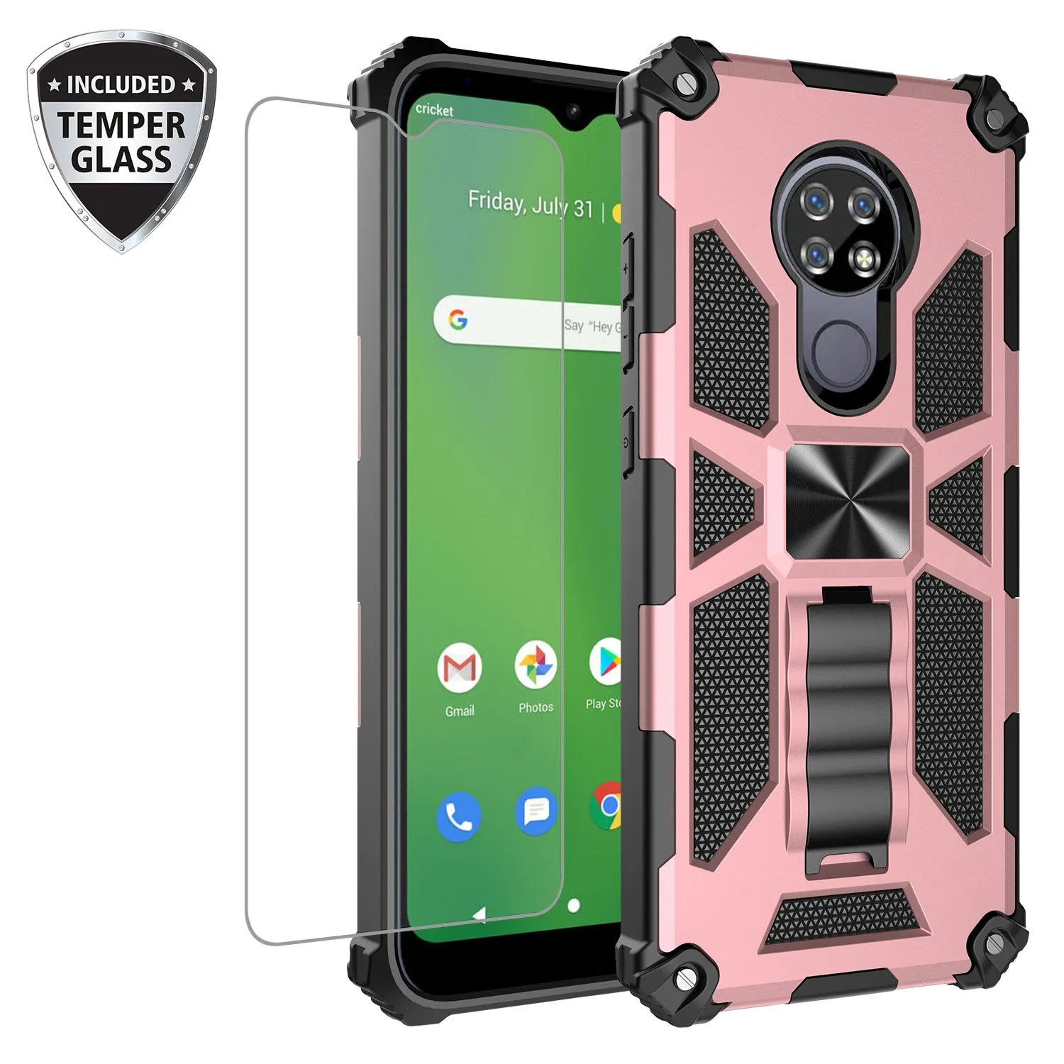 Cricket Ovation Case/AT&T Radiant Max Case [Military Grade] Ring Car Mount Kickstand Hybrid Hard PC Soft TPU Shockproof Protective Case - Rose Gold