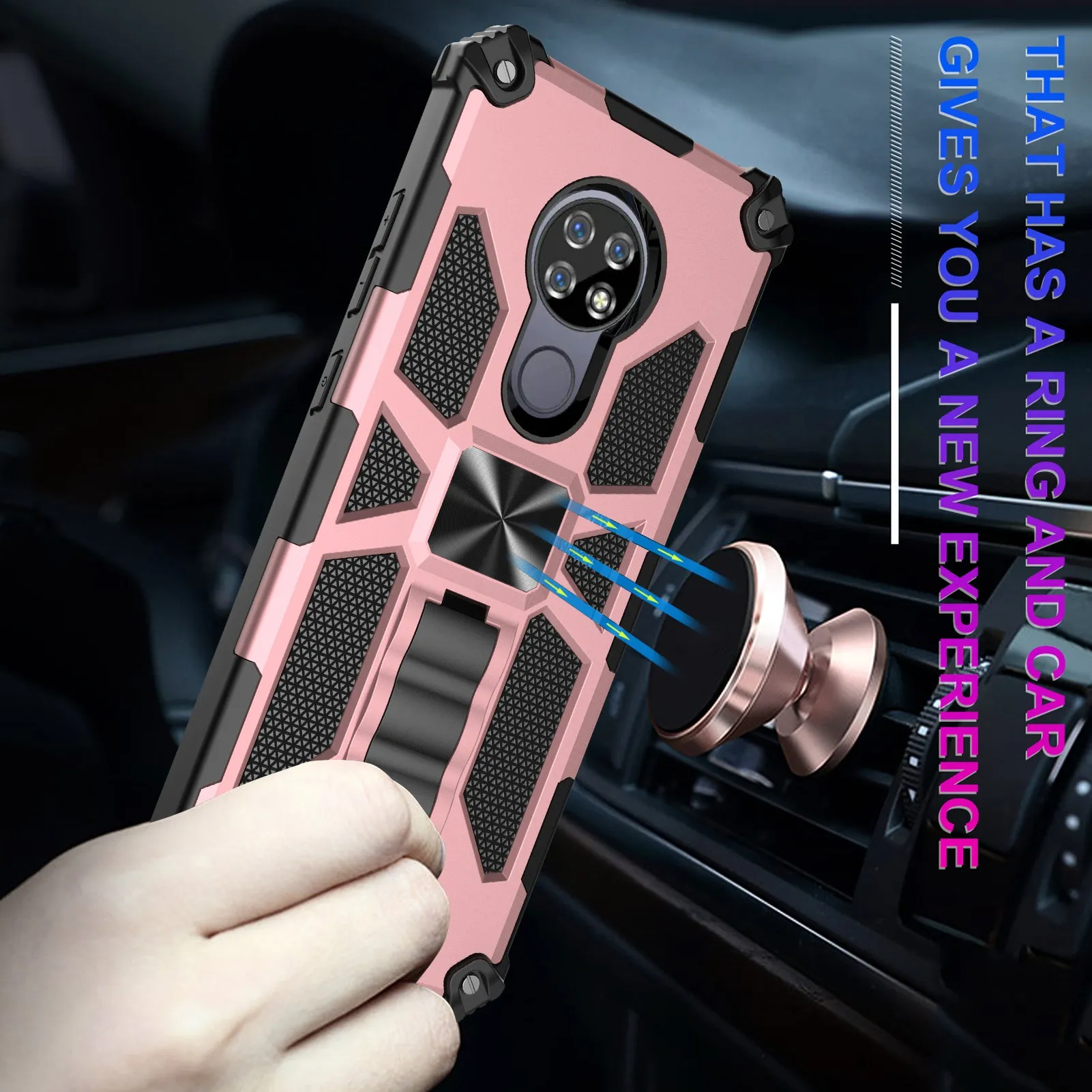 Cricket Ovation Case/AT&T Radiant Max Case [Military Grade] Ring Car Mount Kickstand Hybrid Hard PC Soft TPU Shockproof Protective Case - Rose Gold