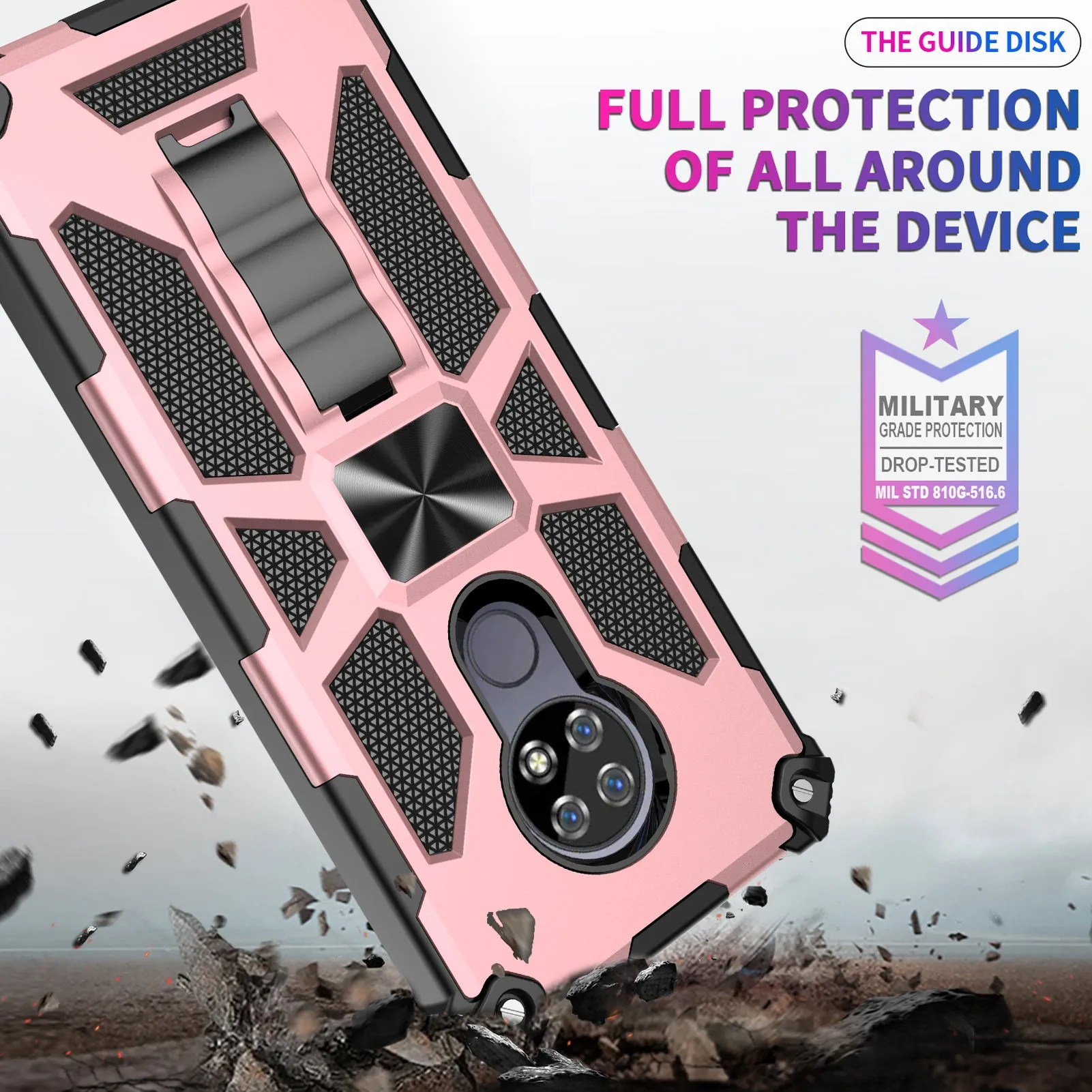 Cricket Ovation Case/AT&T Radiant Max Case [Military Grade] Ring Car Mount Kickstand Hybrid Hard PC Soft TPU Shockproof Protective Case - Rose Gold