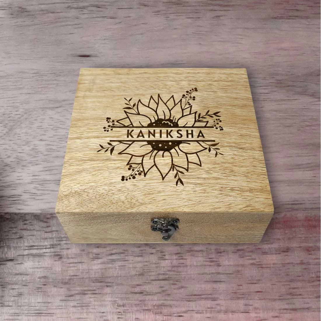 Custom Engraved Wooden Gift Box Jewellery Storage for Women - Flower Design