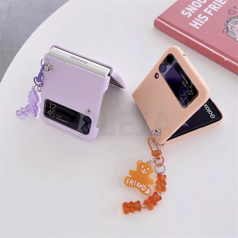 Cute Cartoon Bear Pendant Phone Case For Samsung Galaxy Z Flip 3