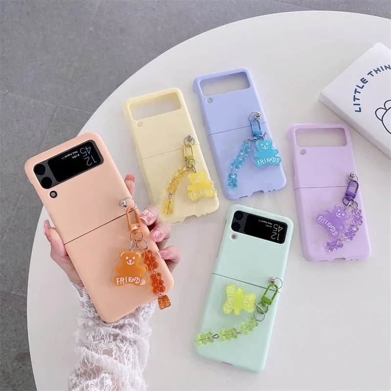 Cute Cartoon Bear Pendant Phone Case For Samsung Galaxy Z Flip 3