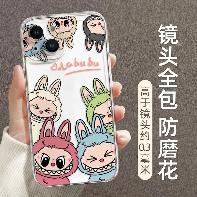 Cute Cartoon Labubu Zimomo | Labubu is coming Macaron - iPhone Case XR XS X 11 12 13 14 15 Pro Plus Promax