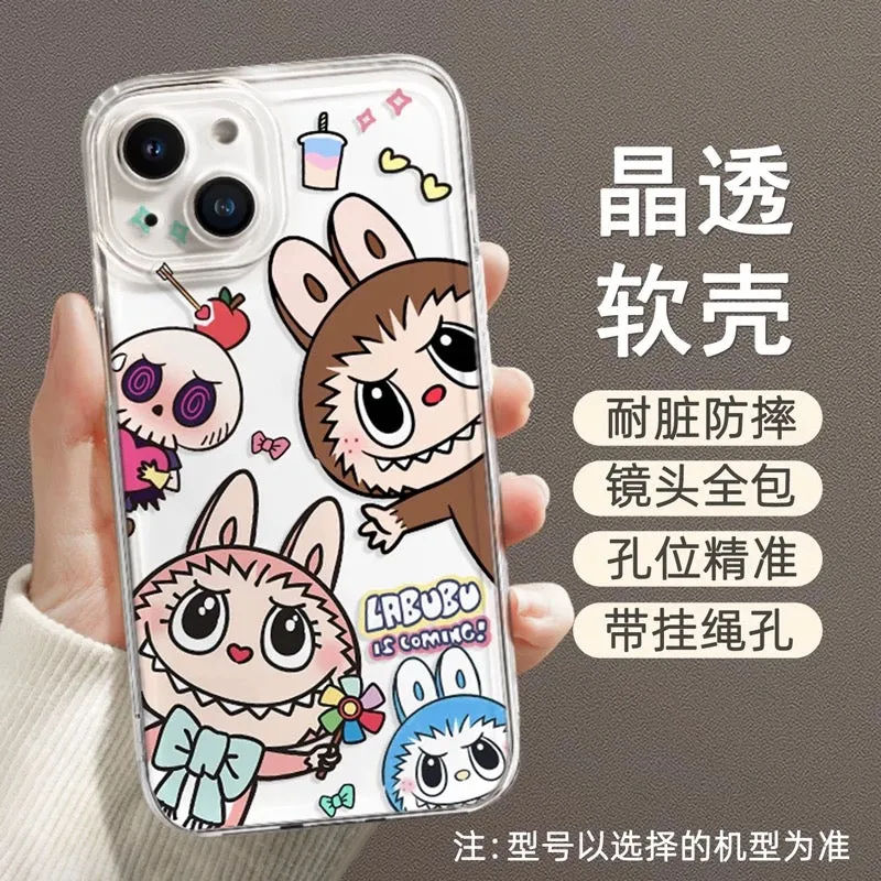 Cute Cartoon Labubu Zimomo | Labubu is coming Macaron - iPhone Case XR XS X 11 12 13 14 15 Pro Plus Promax