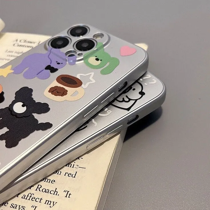 Cute Pet Puppy Lover Electroplated Silver Grey Dog Doodle Drawings Design Protective Shockproof Phone Case for iPhone 11 12 13 14 15 Pro Max