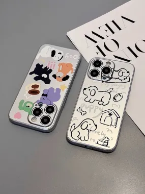 Cute Pet Puppy Lover Electroplated Silver Grey Dog Doodle Drawings Design Protective Shockproof Phone Case for iPhone 11 12 13 14 15 Pro Max