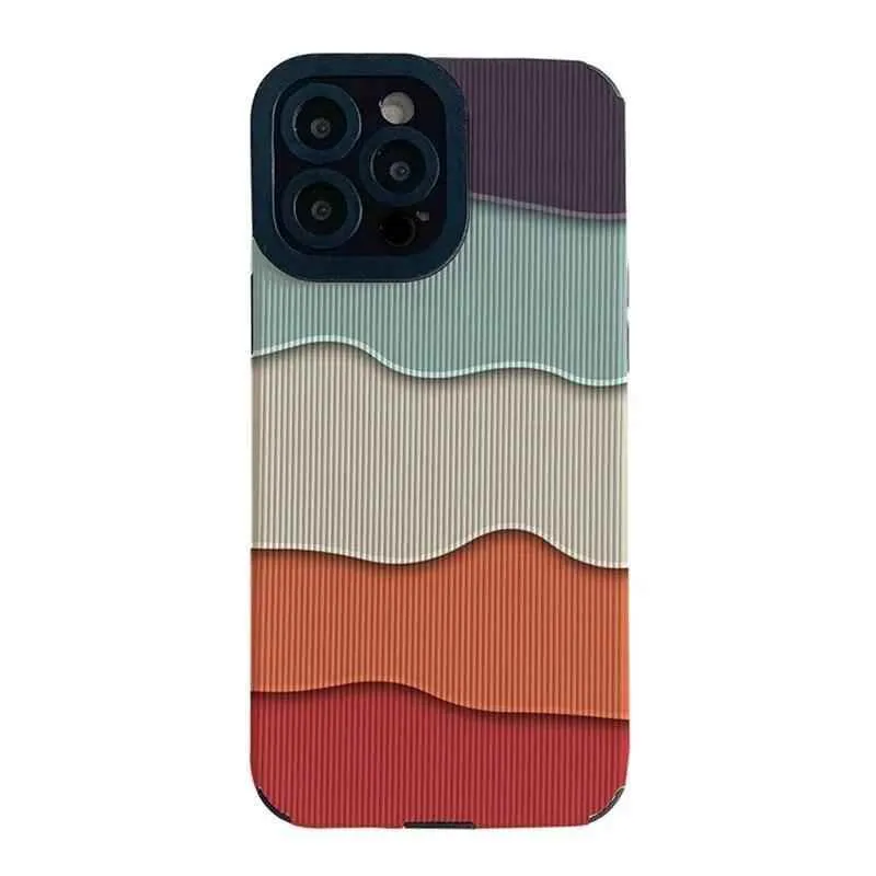 Cute Phone Case with Fresh Color Spliced Wavy Pattern for iPhone 14, 13, 12, 11 Pro, XS Max, X, XR, 7, 8 Plus