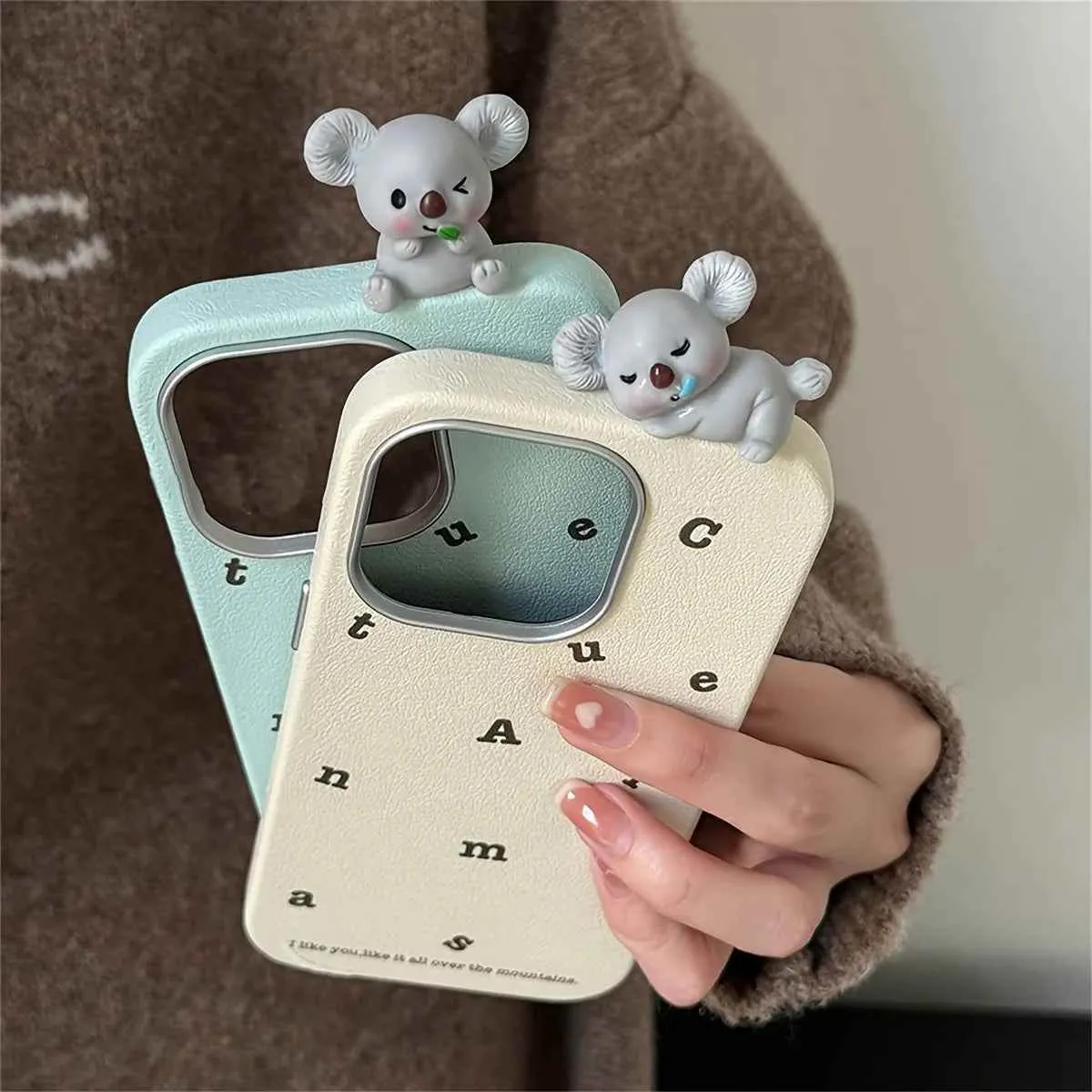 Cute Phone Cases for iPhone 16, 15, 14, 13 Pro Max - 3D Koala Doll - Leather Cover - TSP328