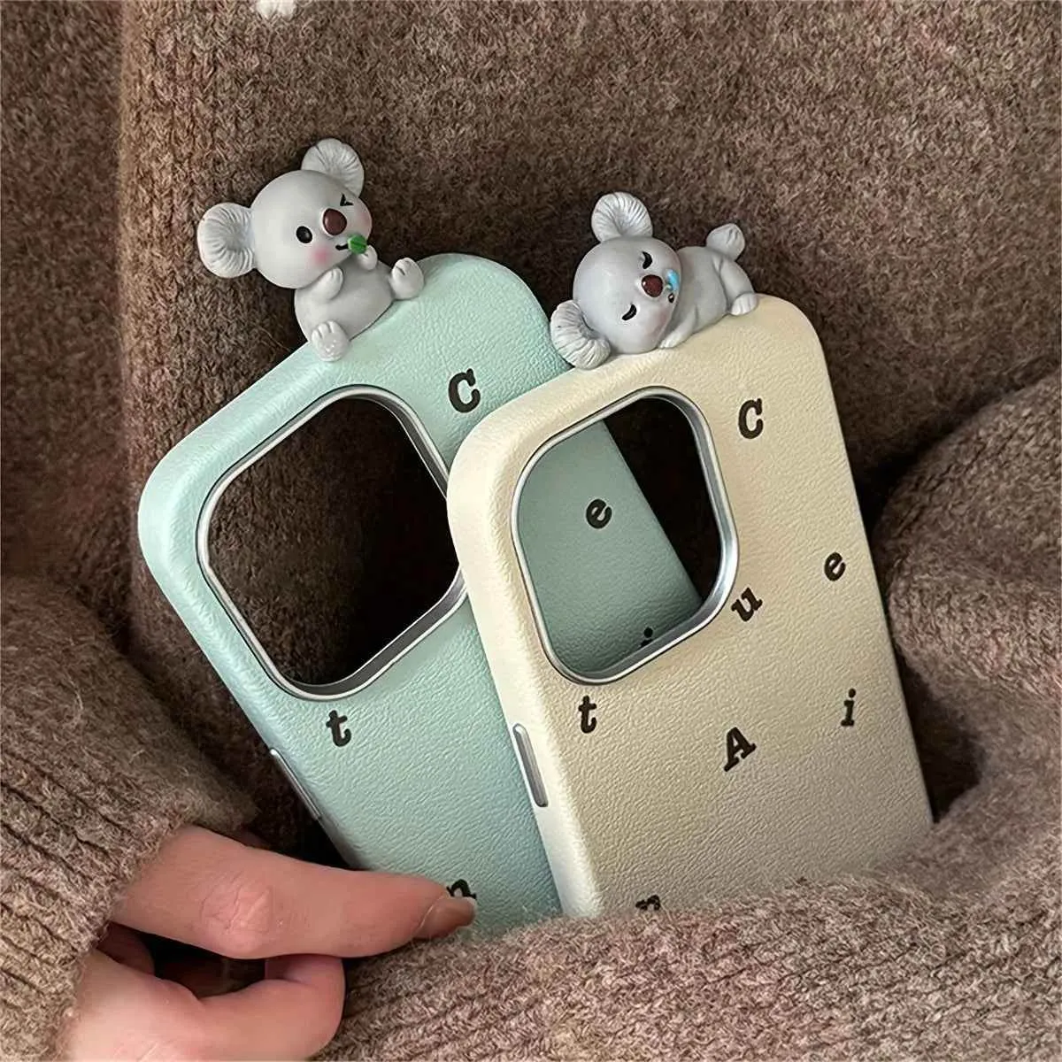 Cute Phone Cases for iPhone 16, 15, 14, 13 Pro Max - 3D Koala Doll - Leather Cover - TSP328