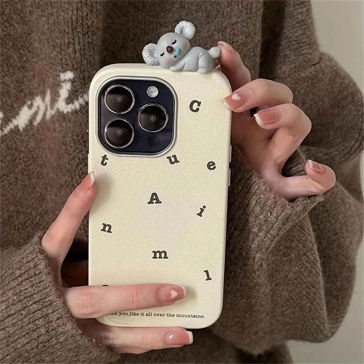 Cute Phone Cases for iPhone 16, 15, 14, 13 Pro Max - 3D Koala Doll - Leather Cover - TSP328