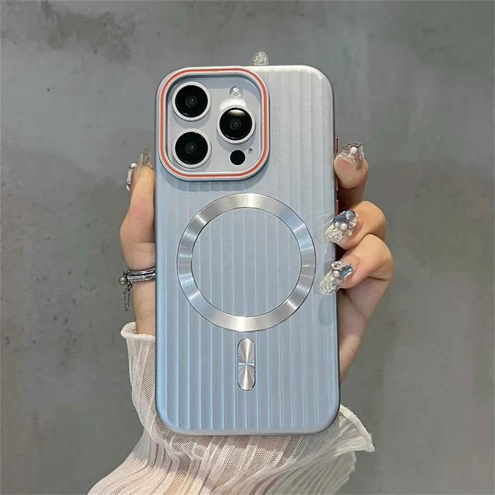 Cute Phone Cases For iPhone 16, 15, 14 Plus, 12, and 13 Pro Max - Striped Matte Magnetic Hard Cover - TSP414