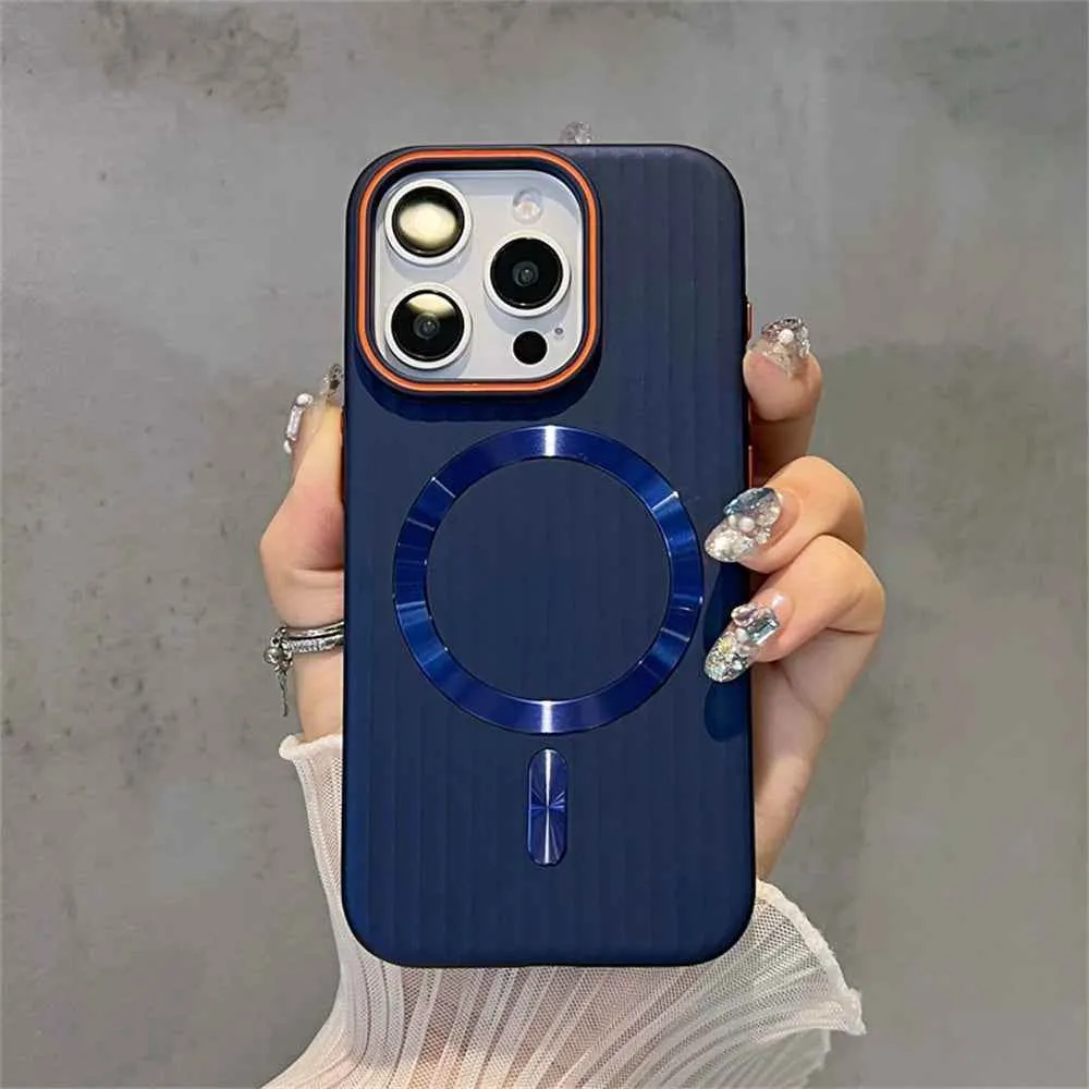 Cute Phone Cases For iPhone 16, 15, 14 Plus, 12, and 13 Pro Max - Striped Matte Magnetic Hard Cover - TSP414